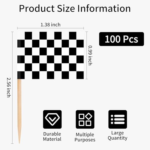 100 Racing Flag Toothpicks | Cupcake Toppers for Parties