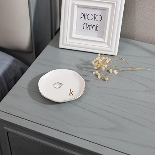 Personalized K Initials Ring Dish - Ceramic Jewelry Tray Gift