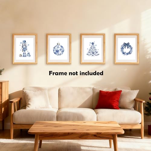 Chinoiserie Christmas Wall Art Prints Set of 4 - 8x10 Inch Unframed Decor