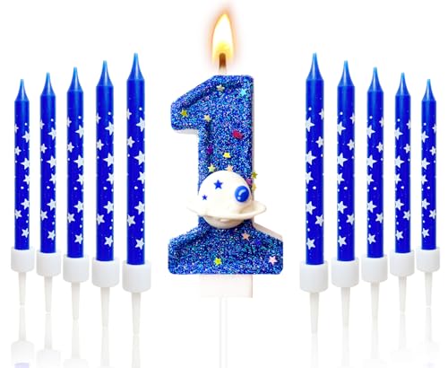 Astronaut Space Birthday Candle Set - 11 Pcs with Number & Spaceship