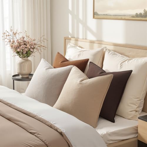 Pack of 4 Linen Lumbar Pillow Covers - 12x20 Inch Farmhouse Style