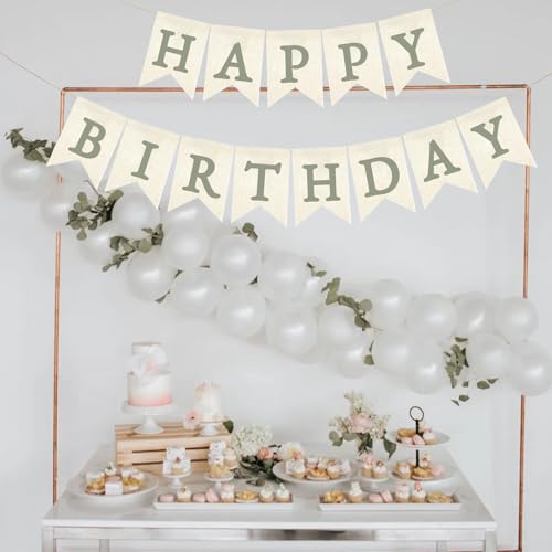 Green Burlap Happy Birthday Banner - Pre-Strung Party Decor