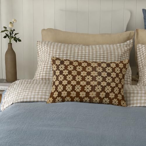Vintage Floral Throw Pillow Cover 12x20 - Soft Flannel Cushion