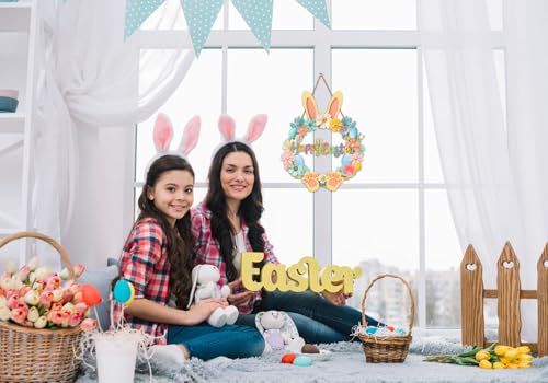 Easter Wooden Door Wreath 13" Happy Easter Sign for Front Porch Decor