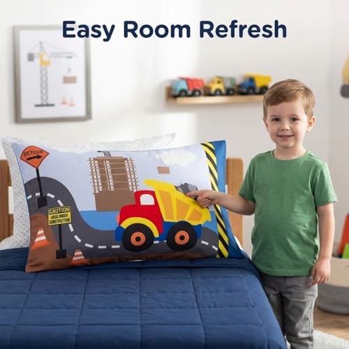 Everyday Kids 2-Pack Standard Pillowcases - Construction Theme Soft Microfiber