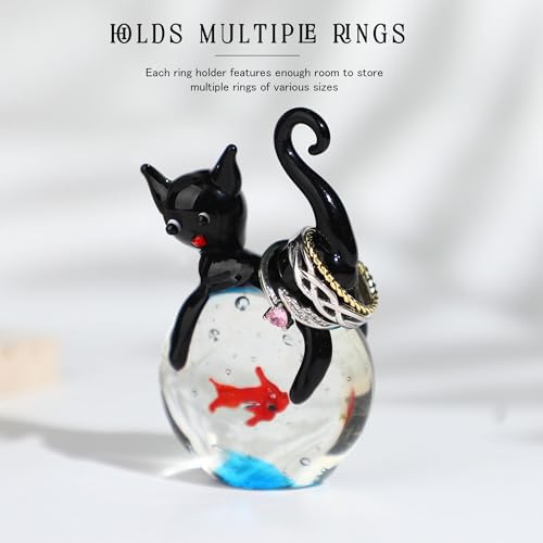 QFkris Hand Blown Glass Black Cat Figurine - Mini Home Decor, 1.6 Inches