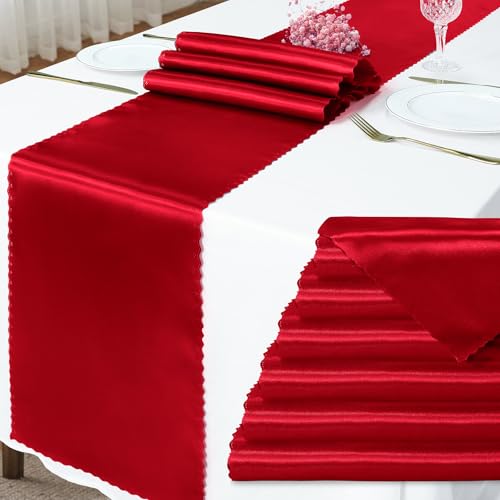 Red Satin Table Runner 12 x 72 Inch - 6 Pack, Elegant Formal Dining Decor