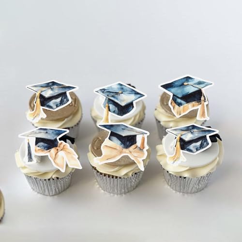 60 PCS Edible Graduation Cap Cupcake Toppers for Class of 2026