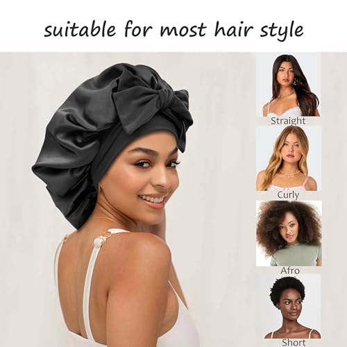 Satin Silk Sleep Bonnet for Women Large Hair Cap with Tie Band