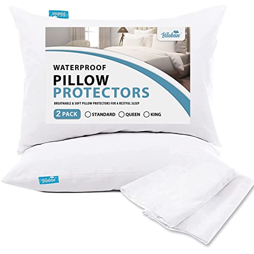 Biloban Waterproof Pillow Protectors 2-Pack, Standard Size with Zipper