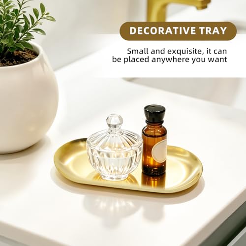 Gold Stainless Steel Decorative Tray Set - 2 Oval Organizers for Jewelry & Cosmetics