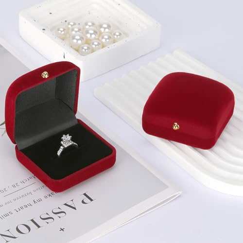 KUKUVR Red Velvet Jewelry Ring Box for Proposal - 2 Pcs