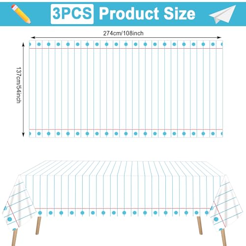 Back to School Tablecloths - 3 Pcs 54 x 108 Inch Notebook Design