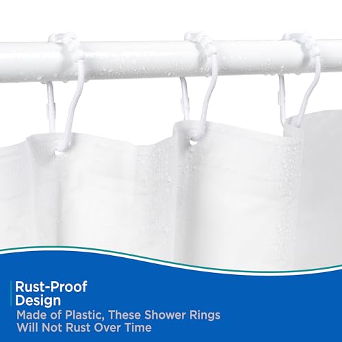 Kenney Standard Rust-Proof Plastic Beaded Shower Curtain Rings - Set of 12, White