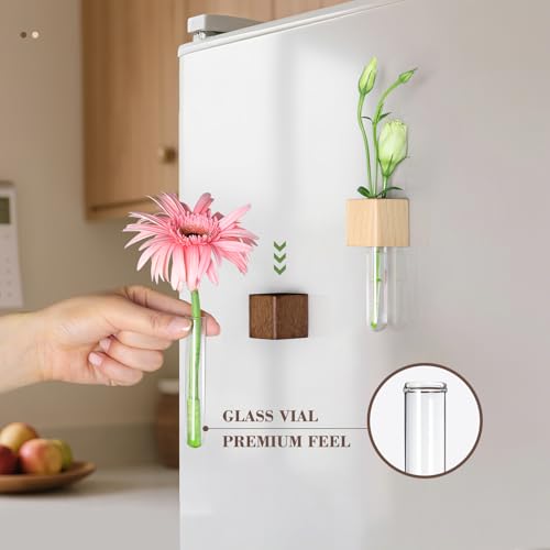 Magnetic Wooden Test Tube Vases Set of 2 for Refrigerator - Walnut