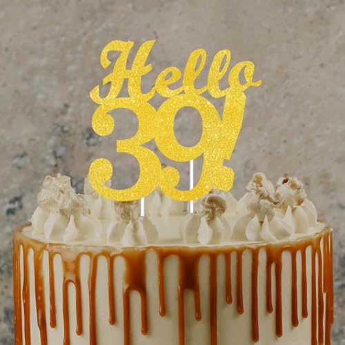 Hello 39 Cake Topper - Gold Glitter Birthday Decoration