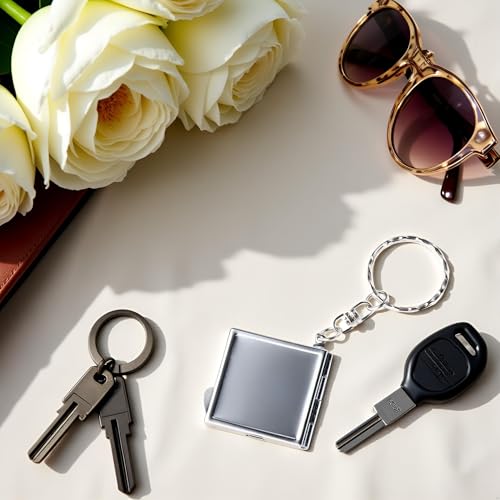 Metal Pocket Compact Mirror Keychain Portable Folding Cosmetic Mirror