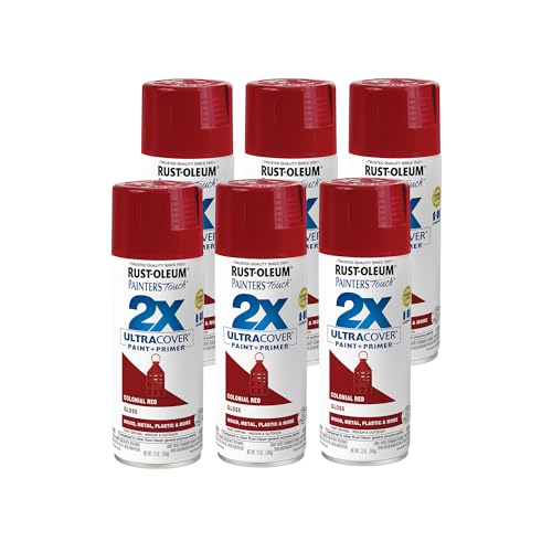 Rust-Oleum Painter's Touch 2X Ultra Cover Spray Paint, Gloss Colonial Red, 6 Pack