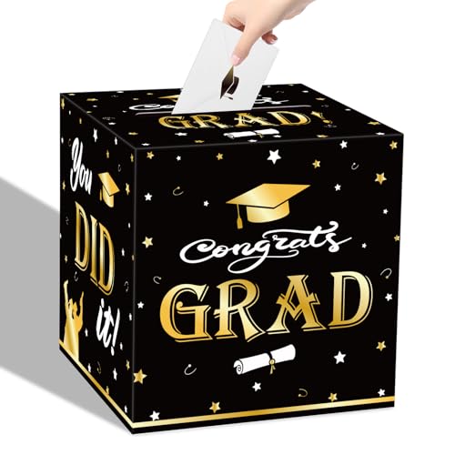 2026 Graduation Card Box - Foldable Black & Gold Gift Holder