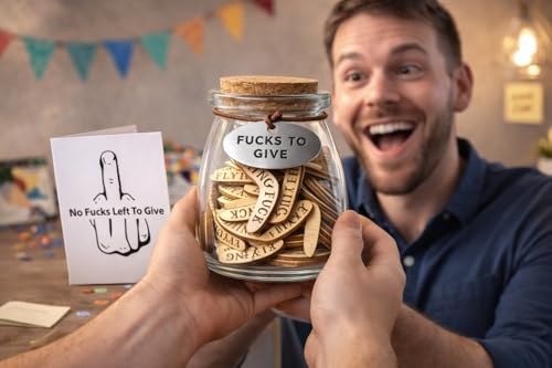 No Fucks Left To Give Jar - Funny Coworker Gag Gift with Flying Wooden Cutouts