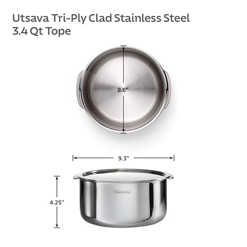 Tramontina Utsava 3.4-Quart Tri-Ply Clad Stainless Steel Tope with Lid, Patila Pot for Indian Cooking