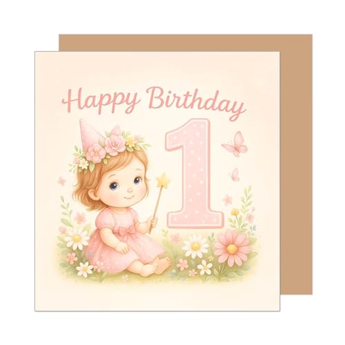 Premium Baby Birthday Card with Envelope - 1st Baby Girl Boy Greeting Card