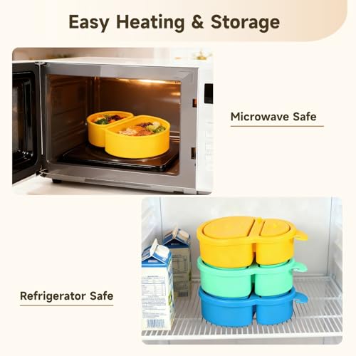 4Pcs Reusable Silicone Snack Containers with Lids - Pink, Blue, Green, Yellow