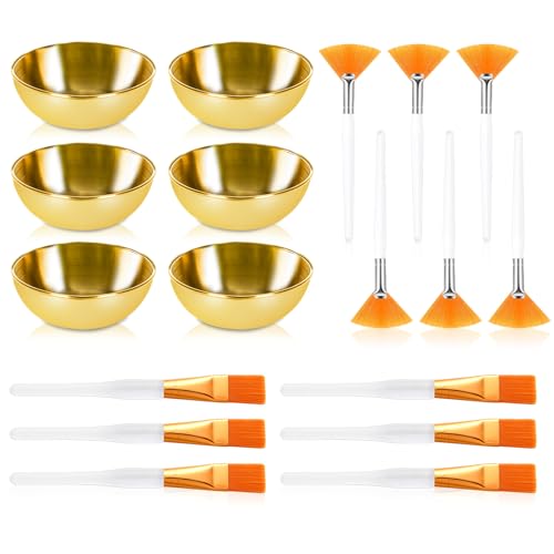 DLUGOPIS 18 Pcs Esthetician Facial Mask Mixing Set with Gold Bowls and Brushes