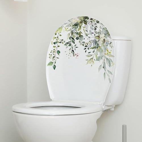 4-Piece Green Leaf Toilet Seat Stickers - Waterproof Floral Decor