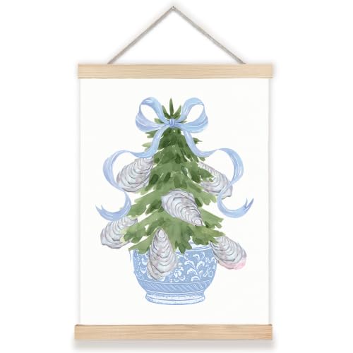 Blue Chinoiserie Oyster Wall Hanging Decor Christmas Tree 12x16 Inch - Variation of THIS listing