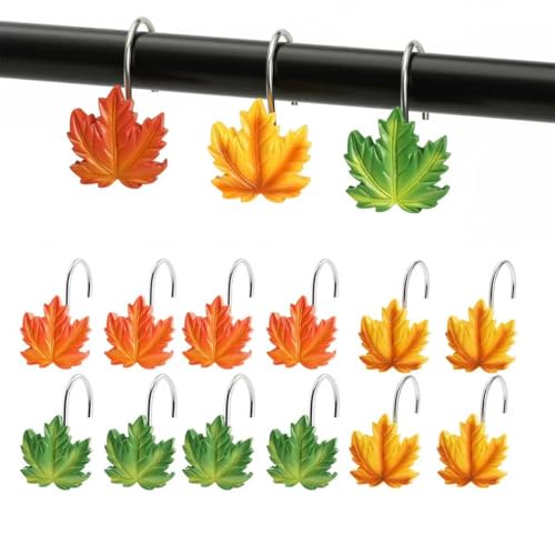 12 Pcs Rustproof Maple Leaf Shower Curtain Hooks - Autumn Decor