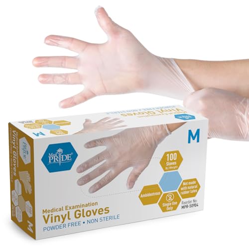 MED PRIDE Vinyl Medical Exam Gloves, Powder & Latex-Free, 100 Count