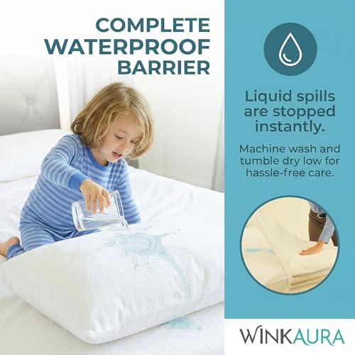 WINKAURA Waterproof Pillow Protectors - Standard Size, 2 Pack Cotton Terry