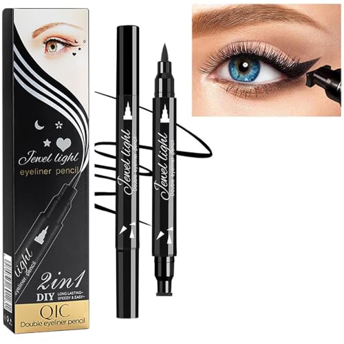 Dual Ended Liquid Eyeliner Pen - Waterproof Winged Cat Eye Stamp & Tip