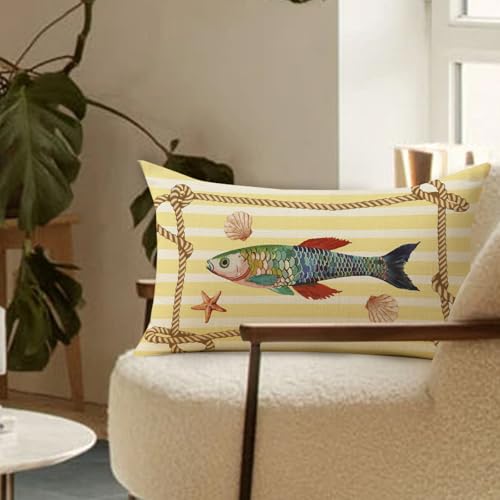 Coastal Fish Decorative Throw Pillow Cover 12x20 - Pack of 1