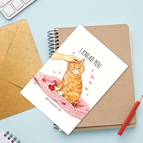 I Knead You Cat Valentine Card - Cute Orange Tabby Pun Greeting