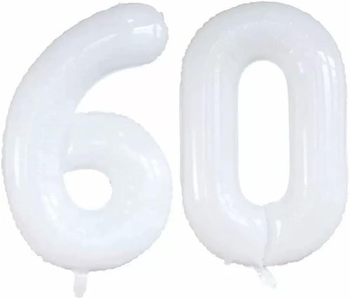 GOER 60th Birthday Balloons - 42 Inch Jumbo White Foil Helium Decorations for Anniversary Celebrations