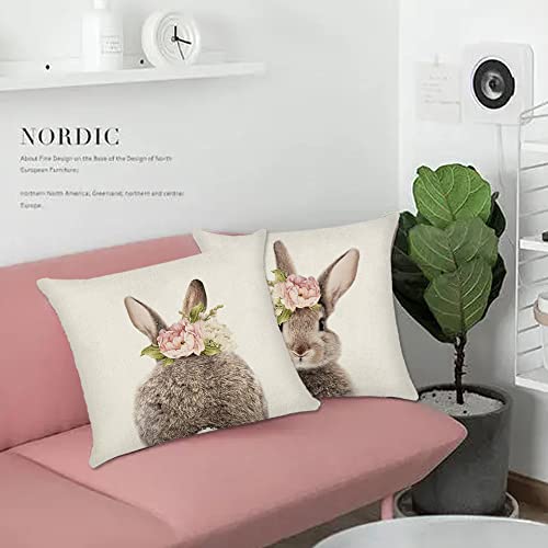 Easter Bunny Throw Pillow Covers 18x18 - Set of 2 Linen Decor