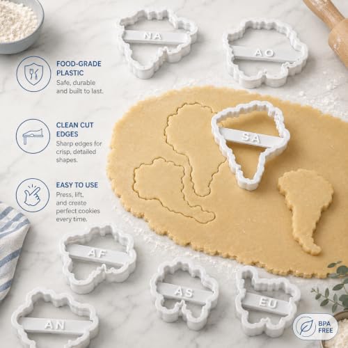 World Map Cookie Cutters Set - 7pcs Continent Shape Fondant and Biscuit Moulds