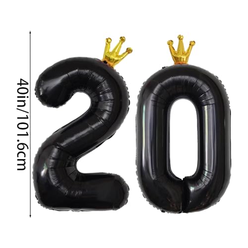 40 Inch Black Number 20 Crown Balloon Set for 20th Birthday