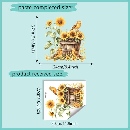 Sunflower and Bird Toilet Lid Sticker Decal - Waterproof Bathroom Decor