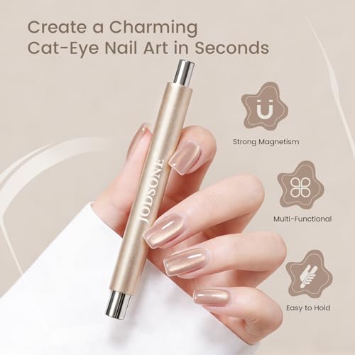 JODSONE 3-in-1 Cat Eye Nail Magnet Tool - Cylinder & Sphere Pens for Gel Polish Art