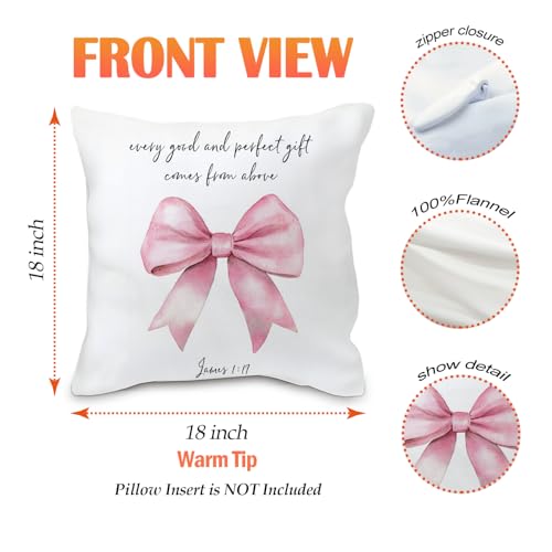 Christian02 Coquette Pink Bow Pillow Cover 18x18 - Flannel Decorative Cover for Girls Room