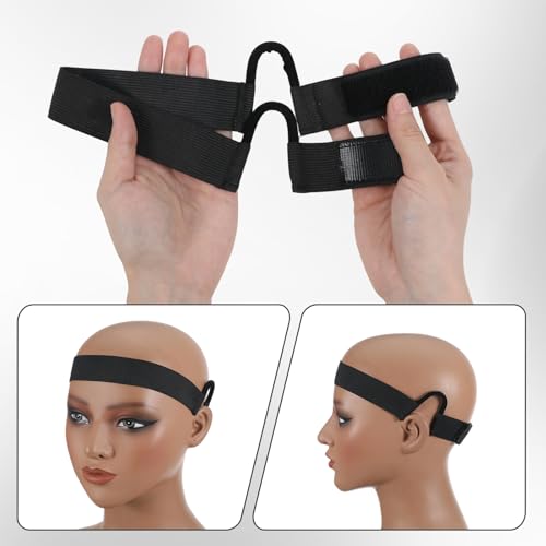 Bremorou 2 Pcs Wig Band with Ear Cutouts for Lace Front, Black