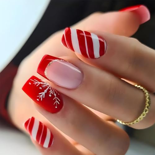 BLAAROOM Christmas Press on Nails Medium Square Red Glitter Fake Nails