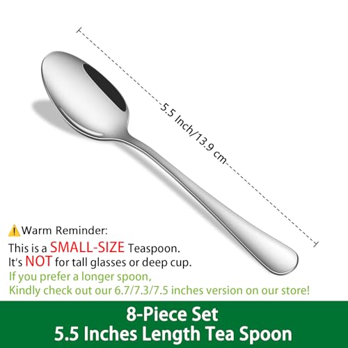 Dehov 5.5-Inch Stainless Steel Espresso Spoons, Silver - Set of 8