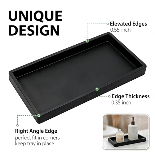 8-Inch Black Silicone Bathroom Tray - Waterproof Vanity Countertop Organizer
