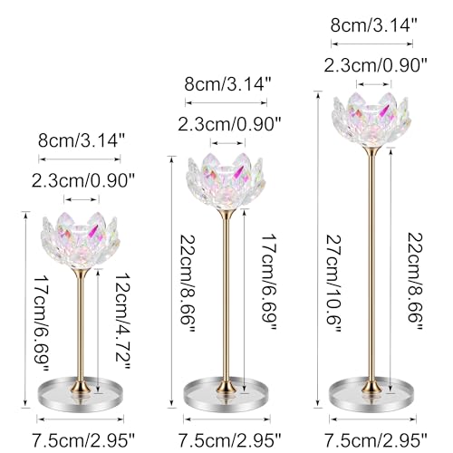 3pcs Crystal Lotus Flower Taper Candle Holders - 8.66" Elegant Centerpiece