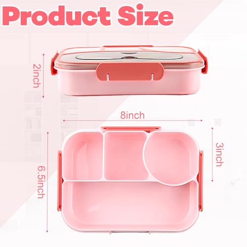 YANLIFY 4-Compartment Bento Lunch Box for Adults - Pink, Leak-Proof & BPA-Free