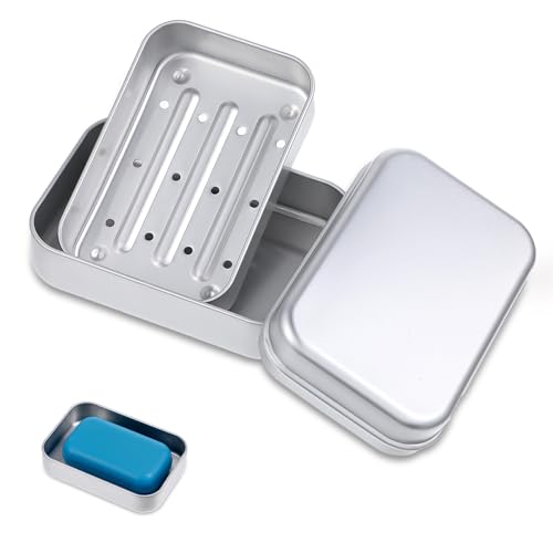 Tyqour Aluminum Travel Soap Container with Draining Tray & Lid